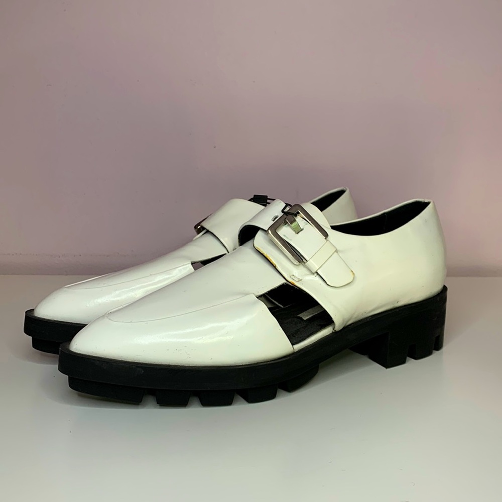 White Cut out Loafers with buckle